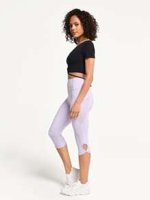 GLOWMODE 17" FeatherFit™ Pastel Colour Capris Yoga Leggings M-Shaped Seam Cut-out Fitness Tights - Lilac Purple - View 7