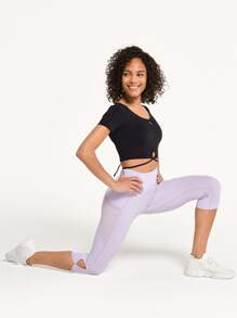 GLOWMODE 17" FeatherFit™ Pastel Colour Capris Yoga Leggings M-Shaped Seam Cut-out Fitness Tights - Lilac Purple - View 6