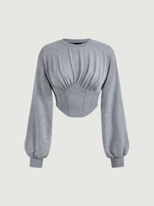 SHEIN MOD Drop Shoulder Ruched Bust Asymmetrical Hem Pullover - Grey - View 2