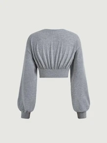 SHEIN MOD Drop Shoulder Ruched Bust Asymmetrical Hem Pullover - Grey - View 5