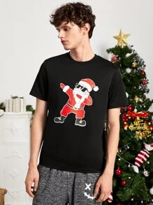Manfinity Men Christmas Print Tee - Black - View 1