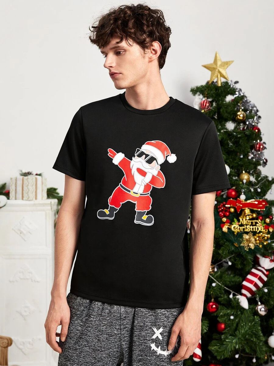 Manfinity Men Christmas Print Tee - Black - View 1