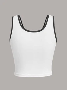 ROMWE PUNK Floral Print Contrast Binding Crop Tank Top - White - View 2