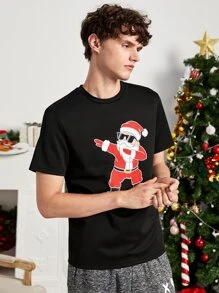 Manfinity Men Christmas Print Tee - Black - View 3