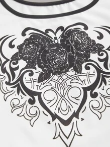 ROMWE PUNK Floral Print Contrast Binding Crop Tank Top - White - View 4