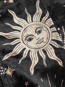 ROMWE PUNK 頹廢搖滾骷髏和星空圖案拉鏈開襟落肩袖連帽衫 - 黑色 - 查看 4