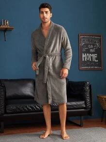 Hombres Bata de dormir unicolor con cinturón