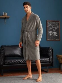 Hombres Bata de dormir unicolor con cinturón