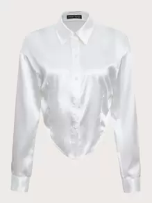 SHEIN Essnce Áo sơ mi Bandana trễ vai, áo dài tay - trắng - Xem 1