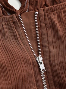 SHEIN MOD Tie Front Ruched Bust Flounce Sleeve Crop Top - Coffee Brown - View 3