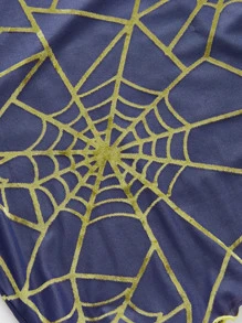 ROMWE PUNK Spider Web Print Lettuce Trim Crop Mesh Top & Bodycon Skirt - Multicolor - View 3