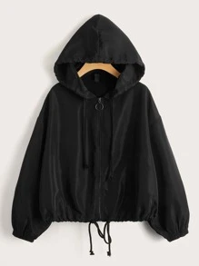 SHEIN EZwear Drop Shoulder Drawstring Hem Hooded Jacket