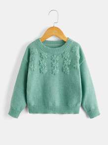 SHEIN Toddler Girls Floral Pattern Drop Shoulder Jumper - Cadet Blue - View 1