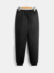 SHEIN Boys Drawstring Waist Teddy Lined Joggers - Black - View 2