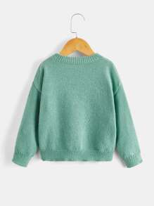 SHEIN Toddler Girls Floral Pattern Drop Shoulder Jumper - Cadet Blue - View 2