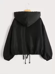 SHEIN EZwear Drop Shoulder Drawstring Hem Hooded Jacket