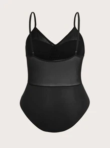 SHEIN EZwear Áo liền quần chặt Kích thước lớn Tương phản Mesh màu trơn Gợi cảm - màu đen - Xem 2