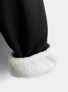 SHEIN Boys Drawstring Waist Teddy Lined Joggers - Black - View 3