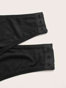 SHEIN EZwear Áo liền quần chặt Kích thước lớn Tương phản Mesh màu trơn Gợi cảm - màu đen - Xem 3