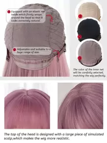 alicegarden 1 合成耐热、波浪假发粉色假发，22 英寸长，由纤维制成，适合日常使用，自然逼真的假发（不包括配件）圣诞派对度假，由纤维制成的优雅假发，适合使用，自然逼真的假发 - 彩色 - 查看 6