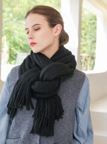 1 Khăn quàng cổ bằng vải polyester dệt kim màu trơn dành cho nữ, khăn quàng cổ ấm áp và thời trang để sử dụng hàng ngày vào mùa thu/đông - màu đen - Xem 4