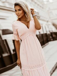 Swiss Dot Lace Detail Dress - Baby Pink - View 3