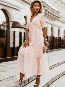 Swiss Dot Lace Detail Dress - Baby Pink - View 5