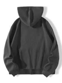 SHEIN Unity 蝴蝶和字母圖案拉鏈開襟加絨內裏連帽衫 - 深灰色 - 查看 2