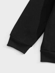 ROMWE MEN Guys Letter Cartoon Graphic Drawstring Hoodie - Black - View 3