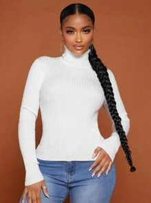 SHEIN SXY Jersey de cuello cisne tejido de canalé - Blanco - Ver 5