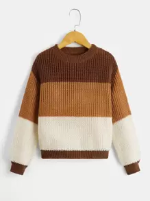 SHEIN Girls Colour Block Drop Shoulder Jumper - Multicolor - View 1