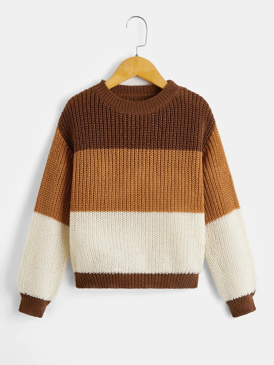 SHEIN Girls Colour Block Drop Shoulder Jumper - Multicolor - View 1