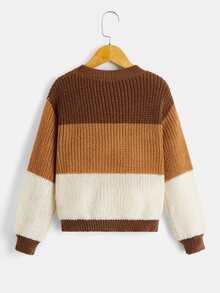 SHEIN Girls Colour Block Drop Shoulder Jumper - Multicolor - View 2