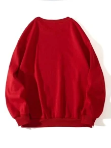 SHEIN Unity 籃球和字母圖案加絨內裏運動衫 - 紅色 - 查看 2