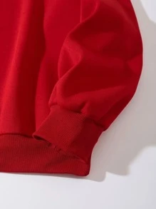 SHEIN Unity 籃球和字母圖案加絨內裏運動衫 - 紅色 - 查看 3