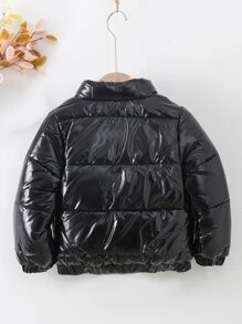 Young Girls 1pc Zip Up Padded Coat - Black - View 2