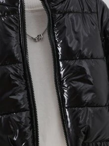 Young Girls 1pc Zip Up Padded Coat - Black - View 5