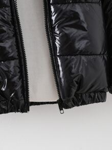 Young Girls 1pc Zip Up Padded Coat - Black - View 6