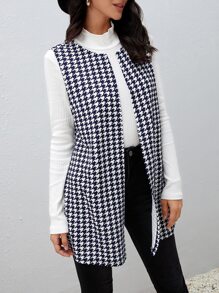 SHEIN LUNE Houndstooth Print Vest Coat Workwear In Fall/Winter - Blue and White - View 1
