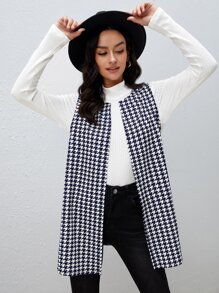 SHEIN LUNE Houndstooth Print Vest Coat Workwear In Fall/Winter - Blue and White - View 3