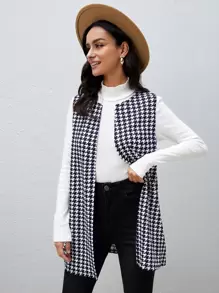 SHEIN LUNE Houndstooth Print Vest Coat Workwear In Fall/Winter - Blue and White - View 6