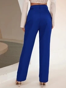 SHEIN BIZwear 高腰直筒褲工作服 - 寶藍色 - 查看 2