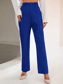 SHEIN BIZwear 高腰直筒褲工作服 - 寶藍色 - 查看 3