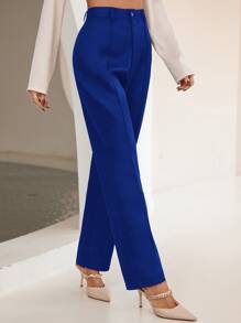 SHEIN BIZwear 高腰直筒褲工作服 - 寶藍色 - 查看 5