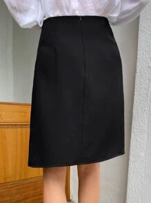 DAZY Falda asimétrica con pliegues y cremallera en la espalda, faldas de otoño