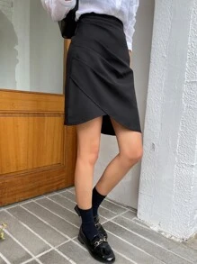 DAZY Falda asimétrica con pliegues y cremallera en la espalda, faldas de otoño