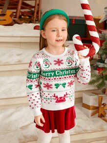 SHEIN Toddler Girls Christmas Pattern Jumper - Multicolor - View 1