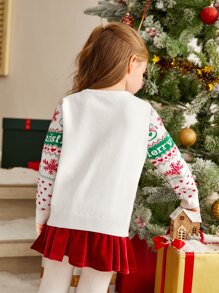 SHEIN Toddler Girls Christmas Pattern Jumper - Multicolor - View 2