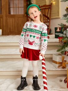 SHEIN Toddler Girls Christmas Pattern Jumper - Multicolor - View 4