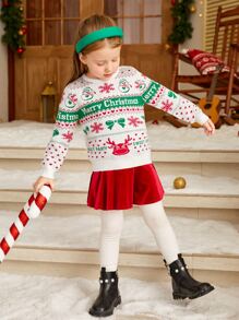 SHEIN Toddler Girls Christmas Pattern Jumper - Multicolor - View 5